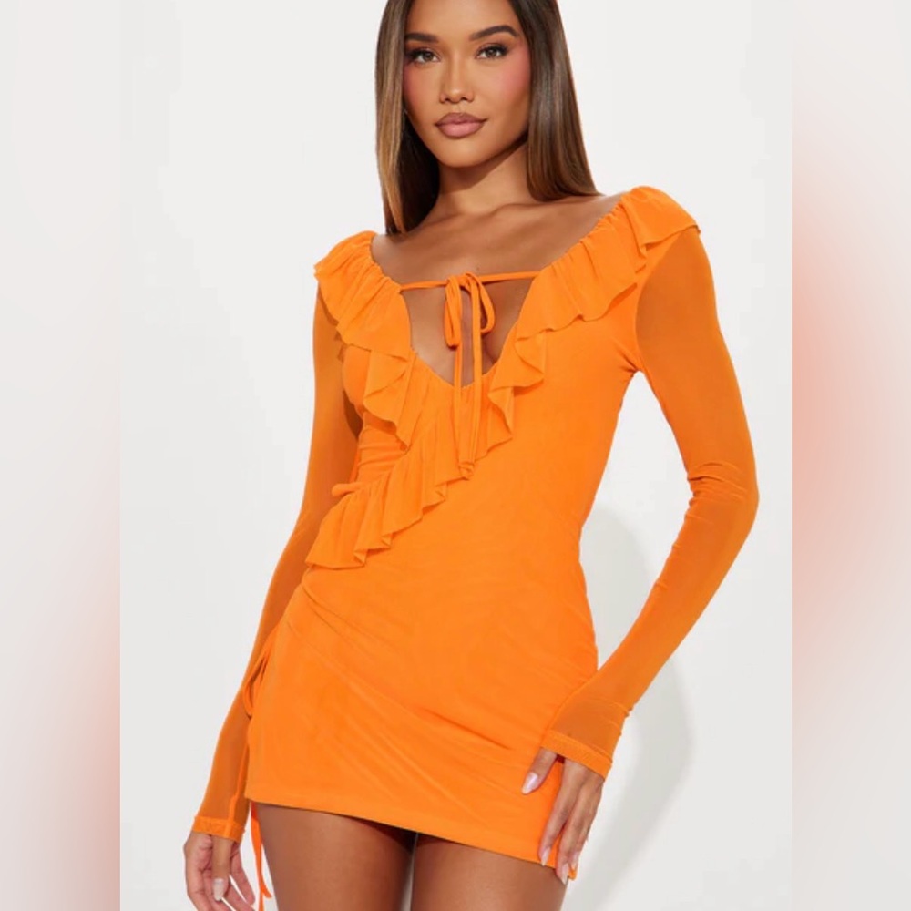 Fashion Nova Orange Ruffle Mini Dress